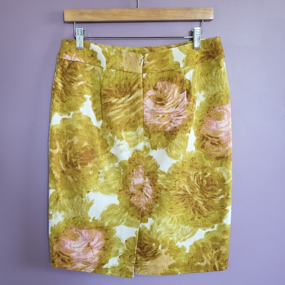 NWOT Talbots Mustard & Pink Rose Woven Cotton Canvas 2 Piece Blazer Skirt Suit - Picture 12 of 16